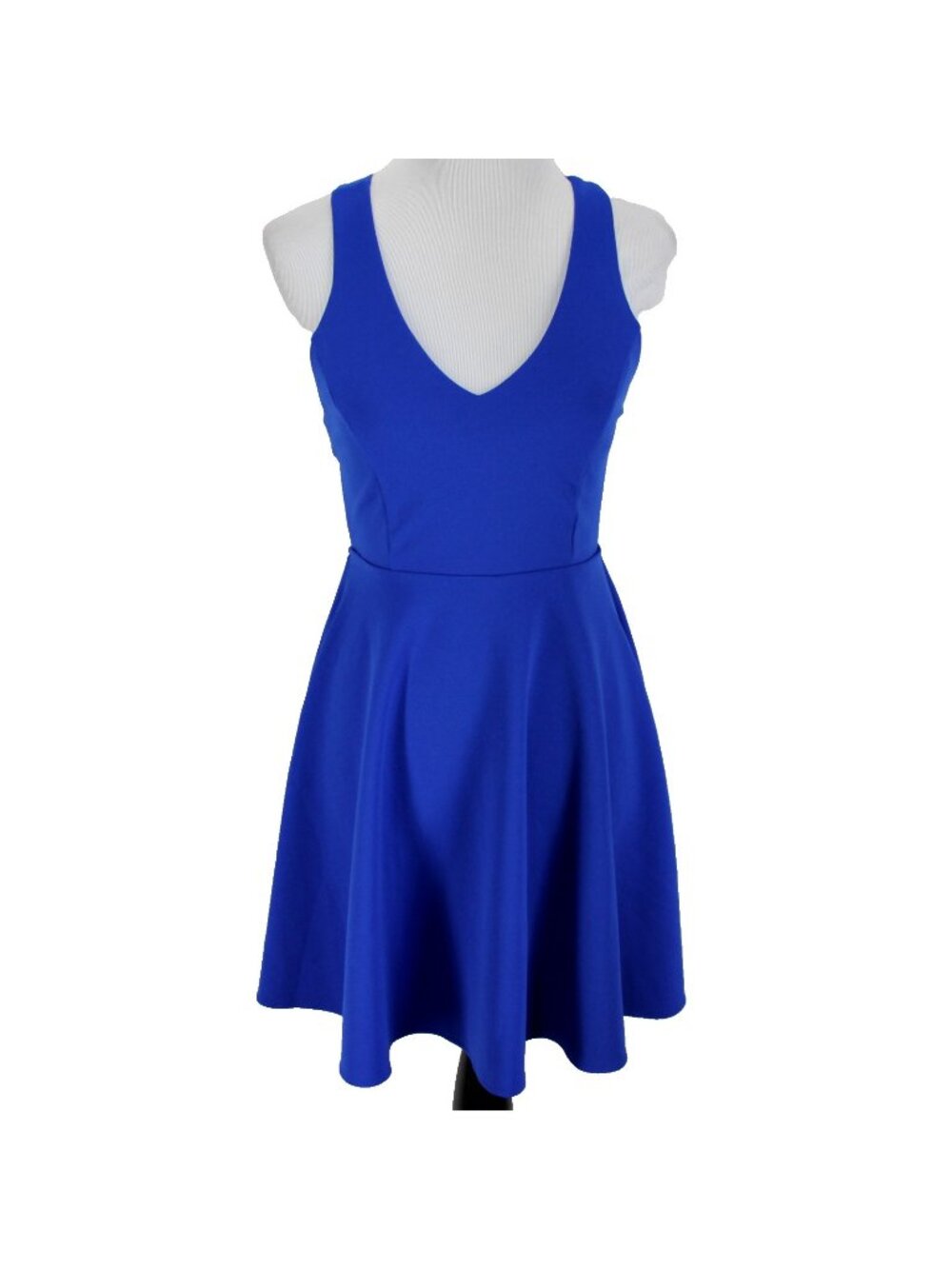 Lulus Katrina Royal Blue Strappy Backless Skater Dress Size S Ponte Knit V Neck